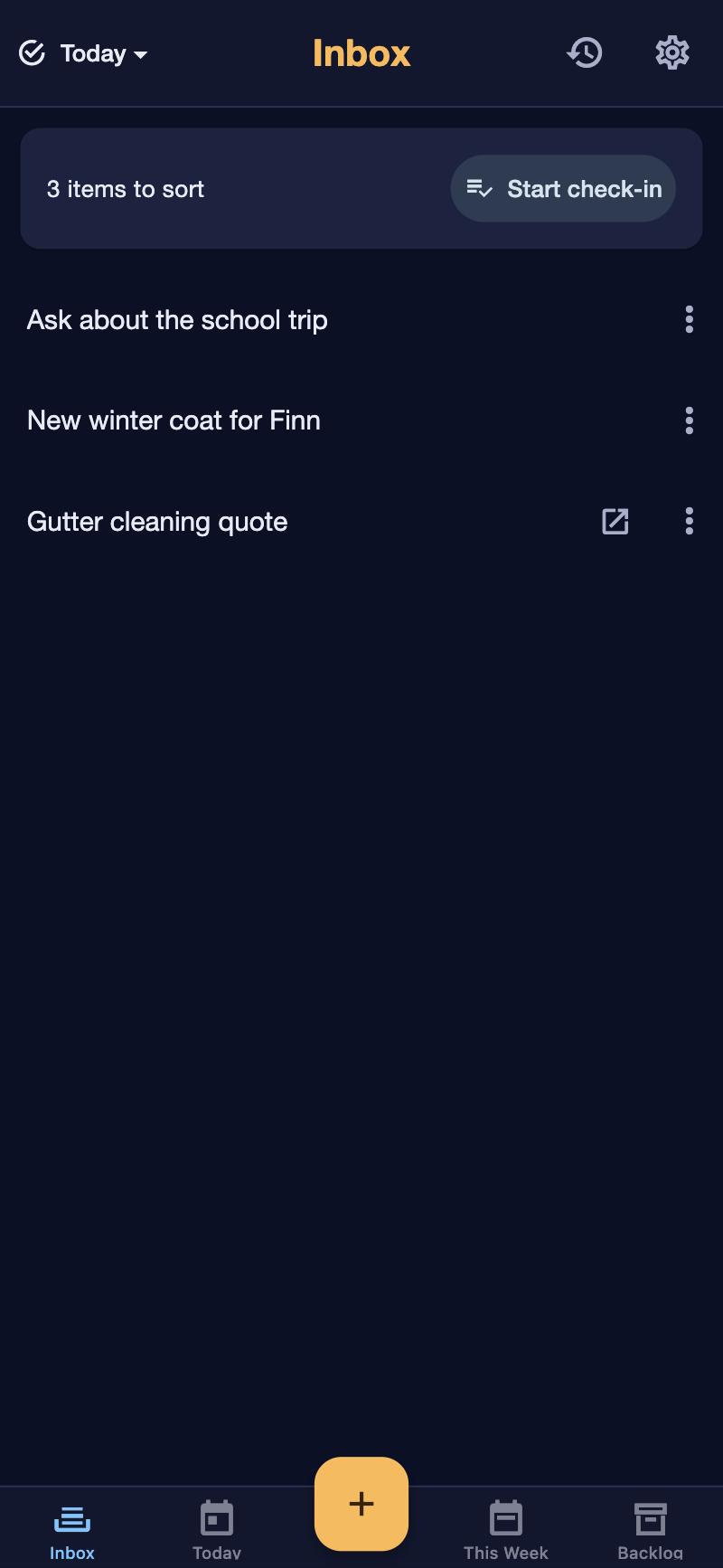 The Inbox in the app